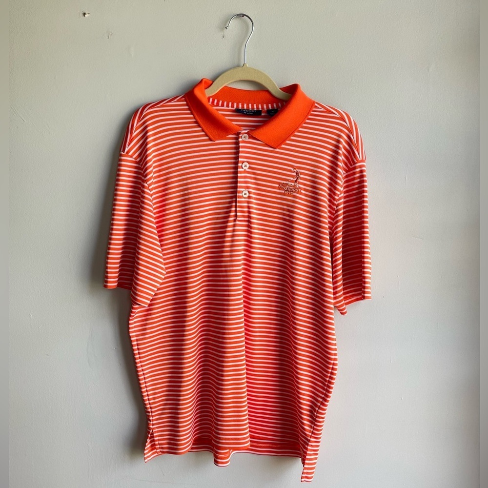 Adidas Pinehurst 1895 - Orange & White Striped Golf Polo - Size M​